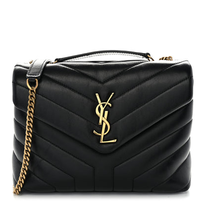 Saint Laurent Calfskin Y Quilted Monogram Small Loulou Chain Satchel Black 1 of 9