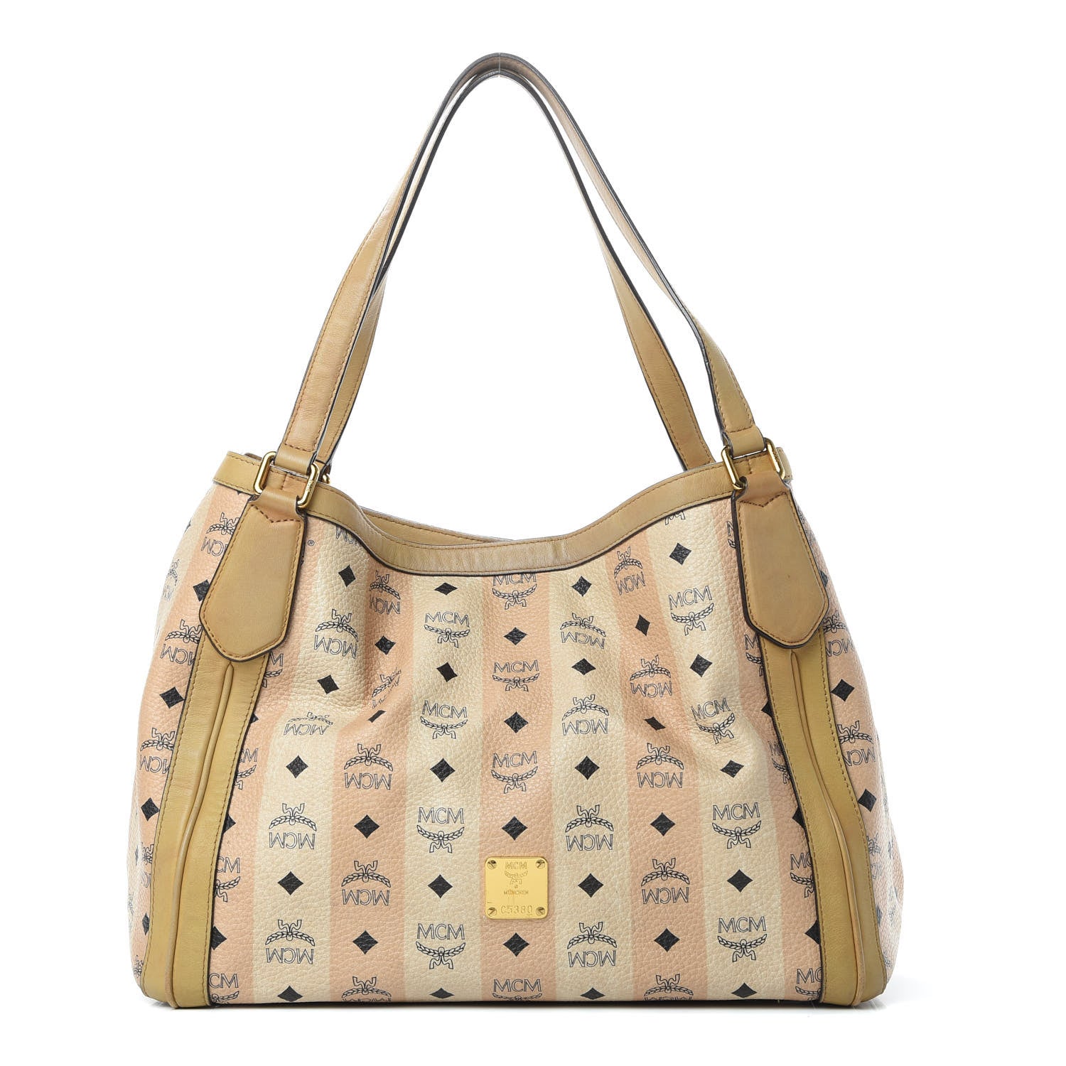 MCM Striped Visetos Shopping Tote Beige 1 of 19