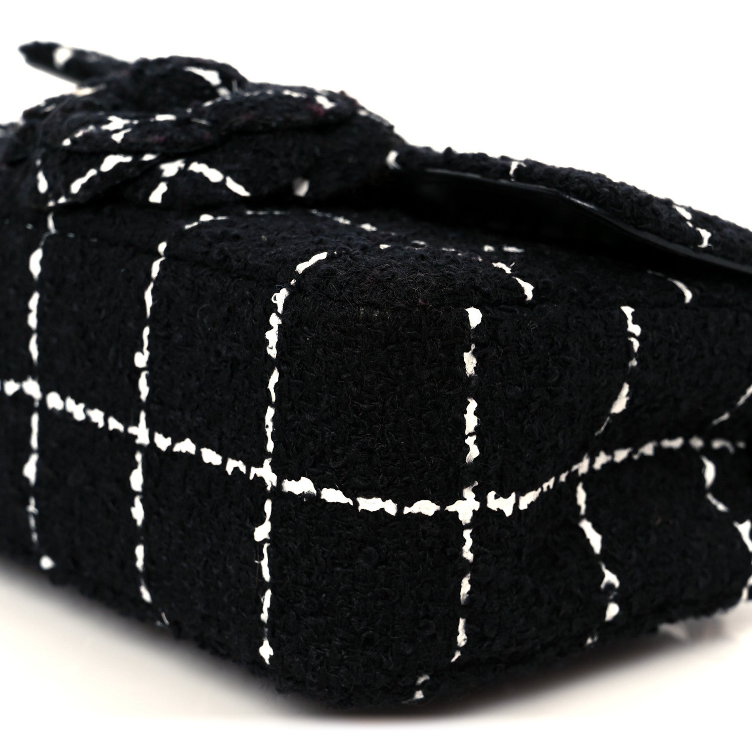 Chanel Tweed Quilted Small Camellia Flap Black White 10 of 11