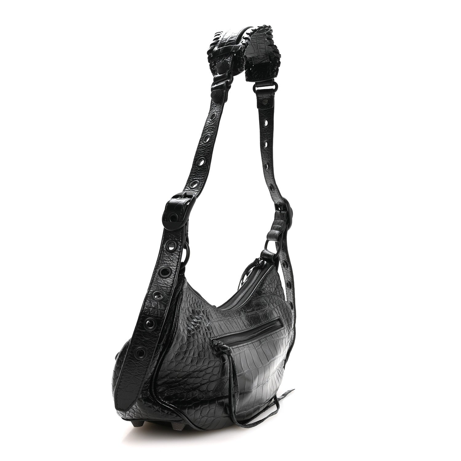 Balenciaga Extra Supple Calfskin Crocodile Embossed Monochrome Small Le Cagole Shoulder Bag Black 4 of 11