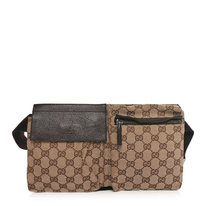 Gucci GG Monogram Double Pocket Belt Bag Dark Brown 1 of 10