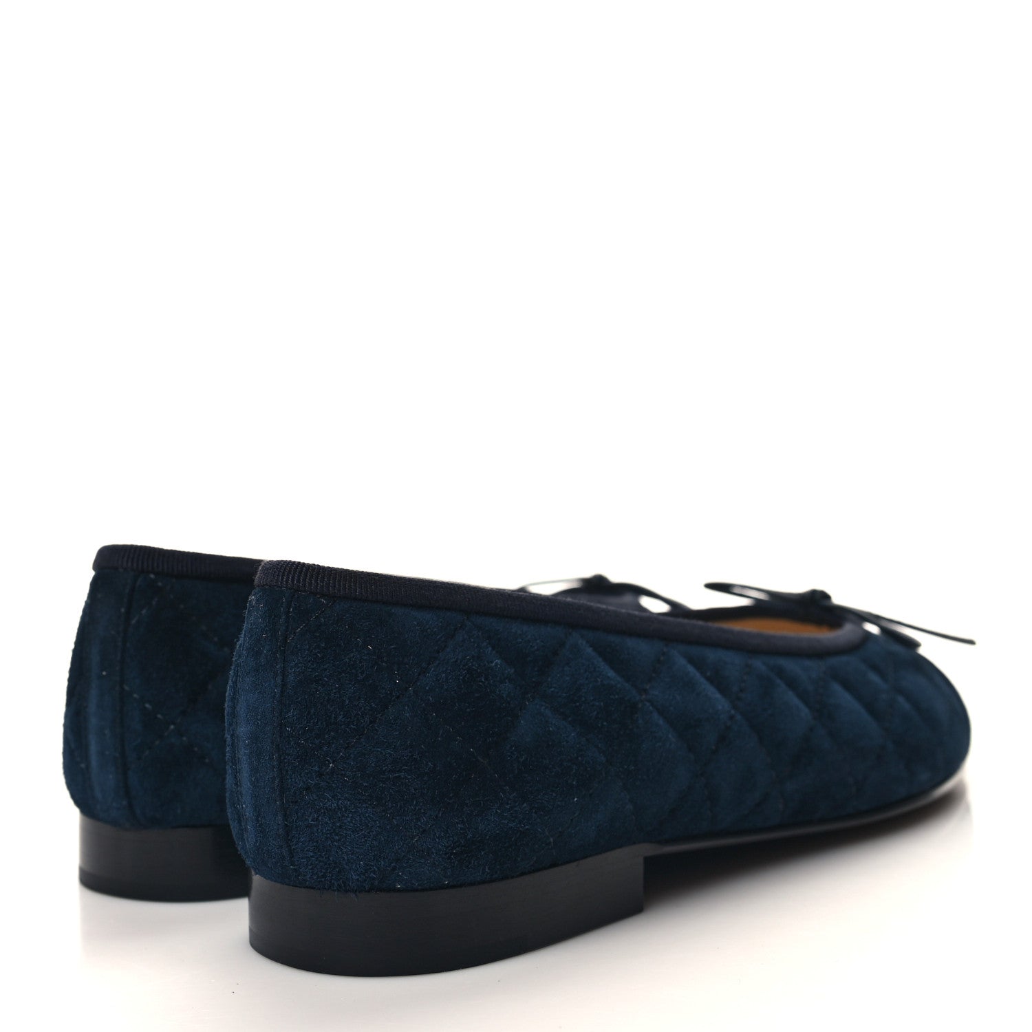 Chanel Suede Calfskin Quilted Cap Toe CC Ballerina Flats 38 Navy 4 of 9
