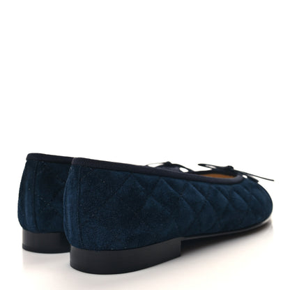 Chanel Suede Calfskin Quilted Cap Toe CC Ballerina Flats 38 Navy 4 of 9