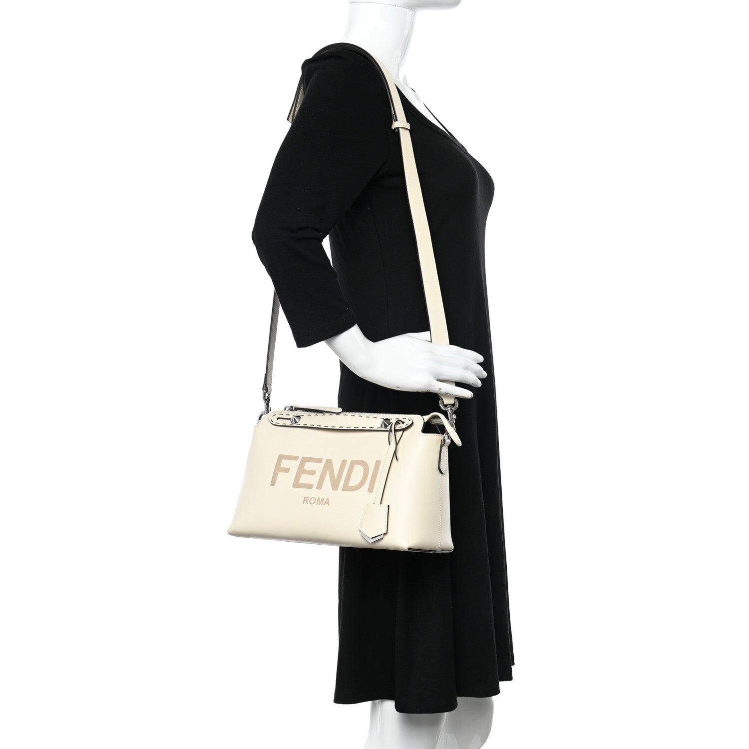 Fendi Vitello King Logo Embossed Medium By The Way Boston Bag White Ice 2 of 12