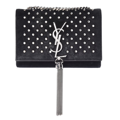 Saint Laurent Suede Crystal Studded Small Classic Monogram Kate Tassel Satchel Black 1 of 16