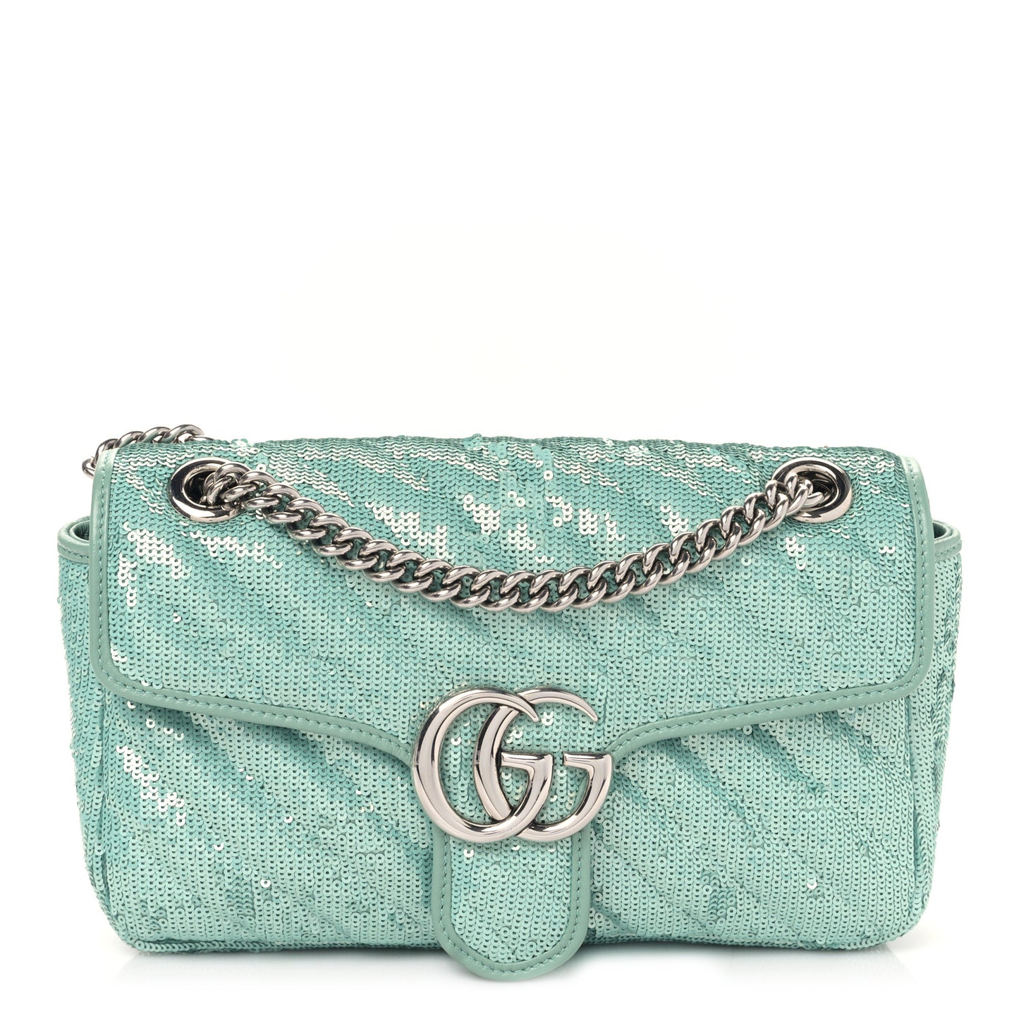 Sequin Matelasse Small GG Marmont Shoulder Bag Water Green Verde Chiaro Light Water Green