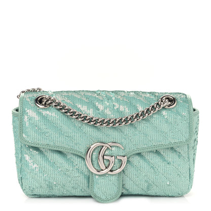 Gucci Sequin Matelasse Small GG Marmont Shoulder Bag Water Green Verde Chiaro Light Water Green 1 of 8