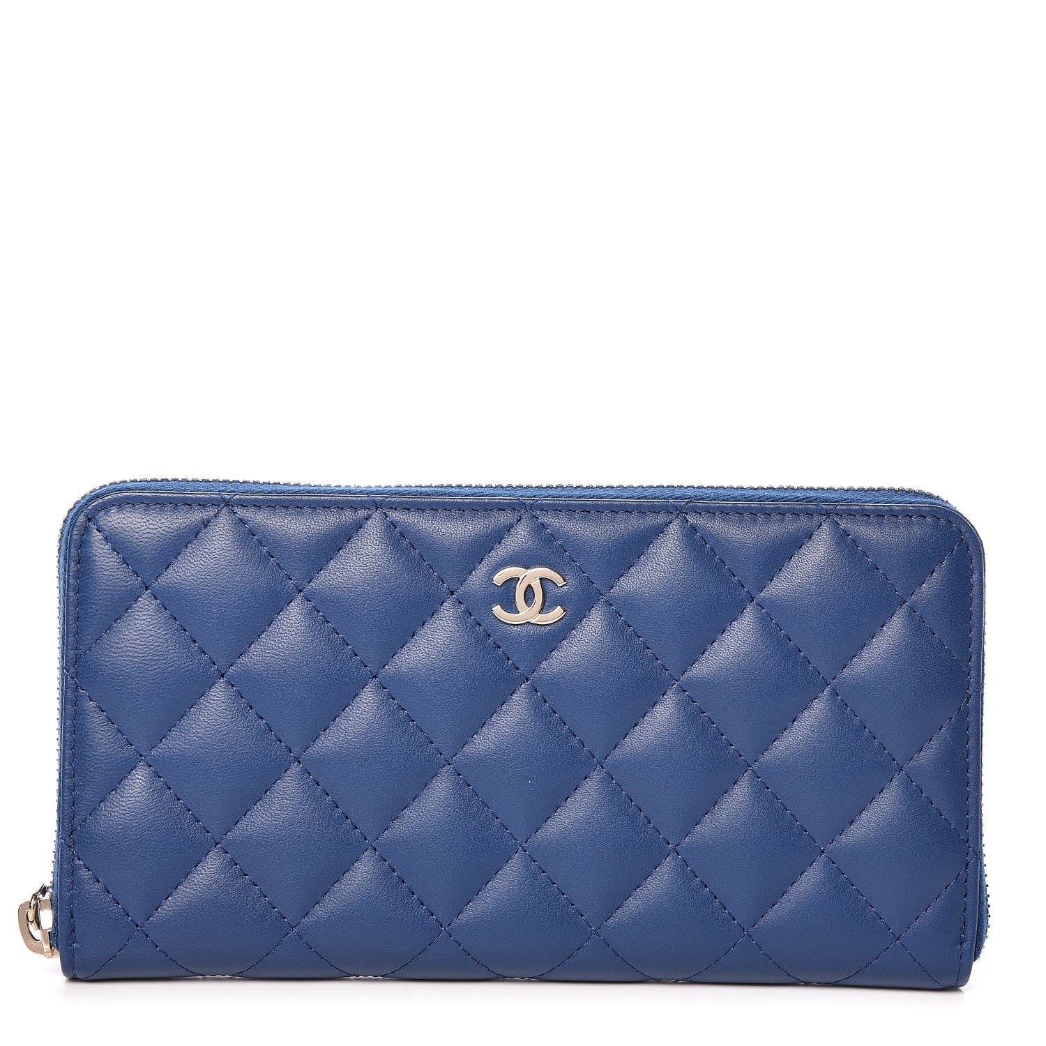 Chanel Lambskin Quilted Large Gusset Zip Around Wallet Dark Blue 1 of 11