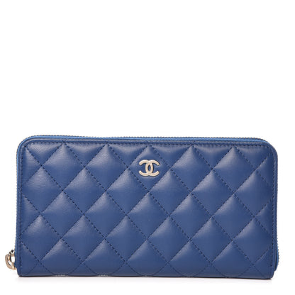 Chanel Lambskin Quilted Large Gusset Zip Around Wallet Dark Blue 1 of 11