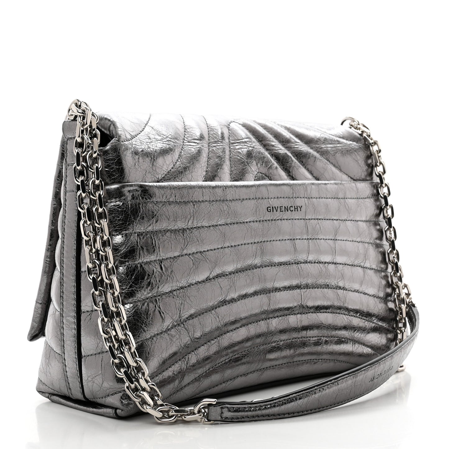 Metallic Soft Calfskin 4G Embossed Medium Shoulder Bag Silver