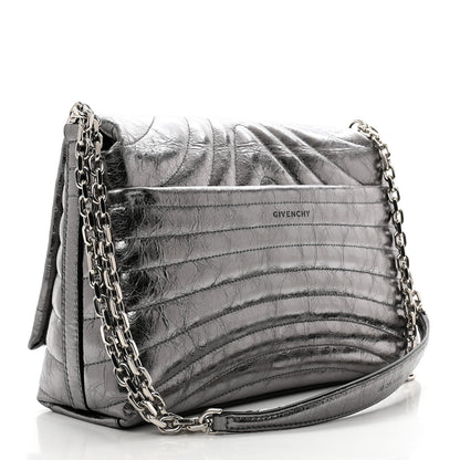 Givenchy Metallic Soft Calfskin 4G Embossed Medium Shoulder Bag Silver 3 of 9