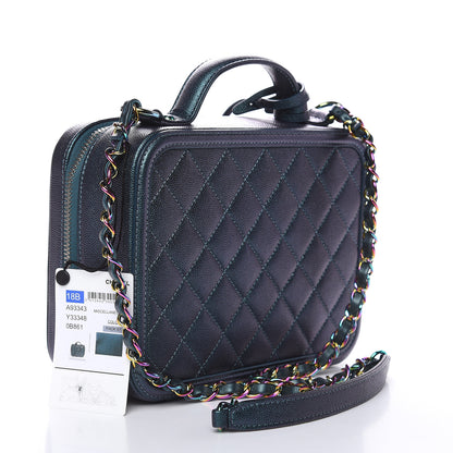 Chanel Iridescent Caviar Quilted Medium CC Filigree Vanity Case Dark Turquoise 3 of 10