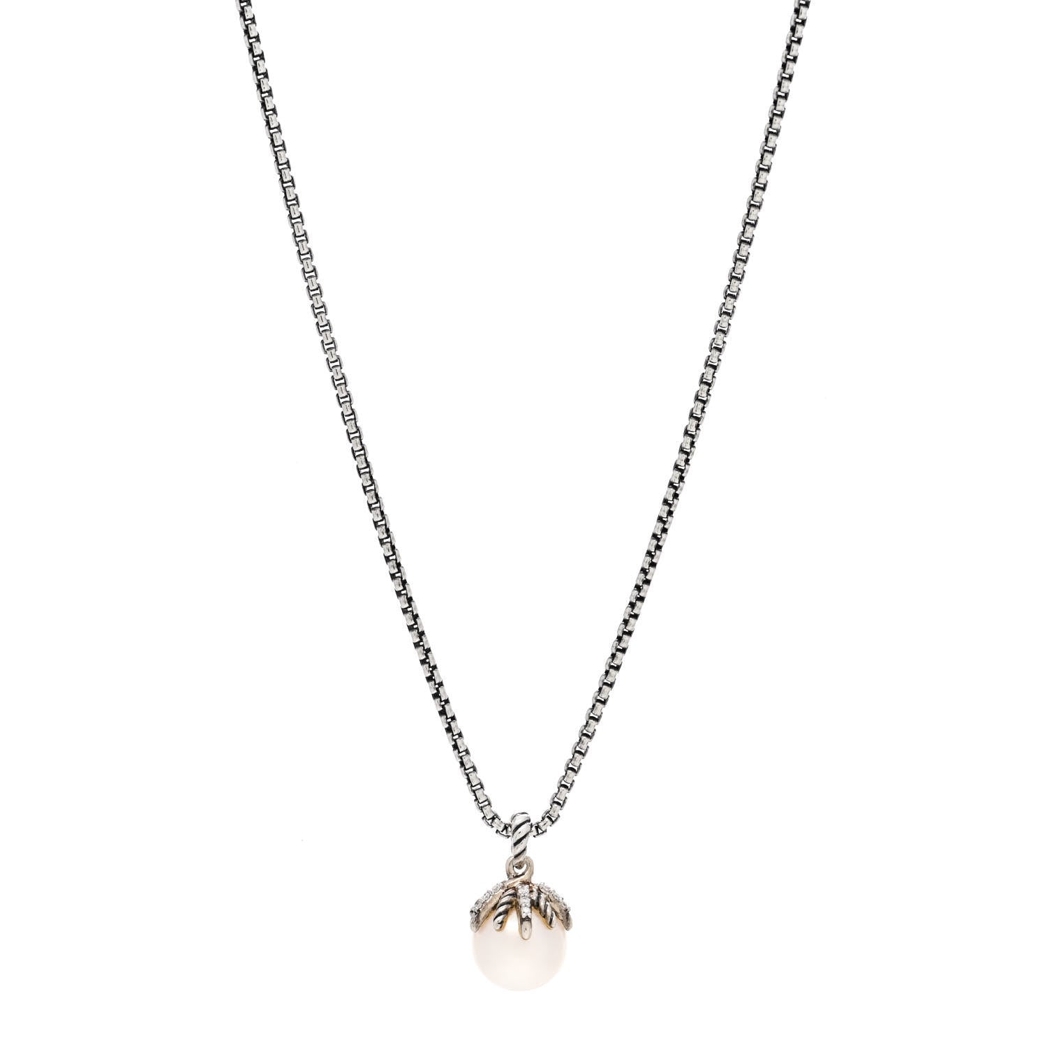 David Yurman Sterling Silver Diamond Pearl 10mm Starburst Pendant Necklace 1 of 4