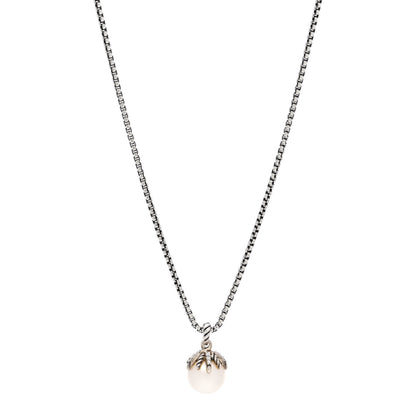 David Yurman Sterling Silver Diamond Pearl 10mm Starburst Pendant Necklace 1 of 4