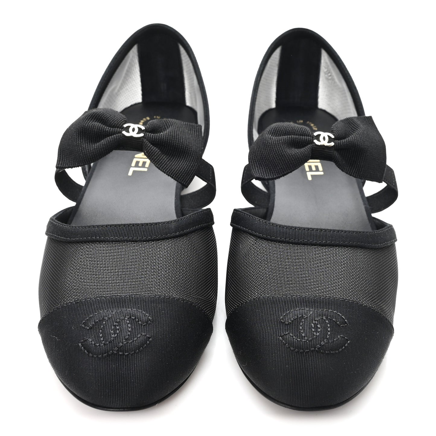 Mesh Grosgrain Mary Janes Flats 37 Black