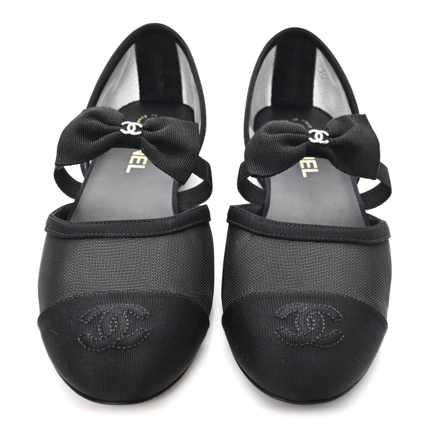Chanel Mesh Grosgrain Mary Janes Flats 37 Black 3 of 10