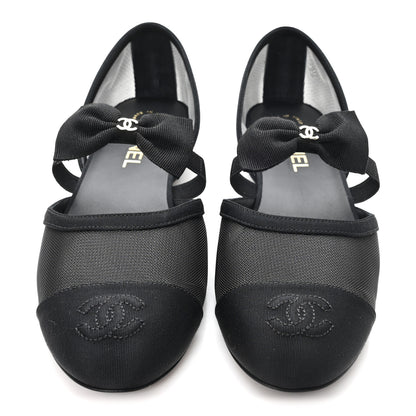 Chanel Mesh Grosgrain Mary Janes Flats 37 Black 3 of 10