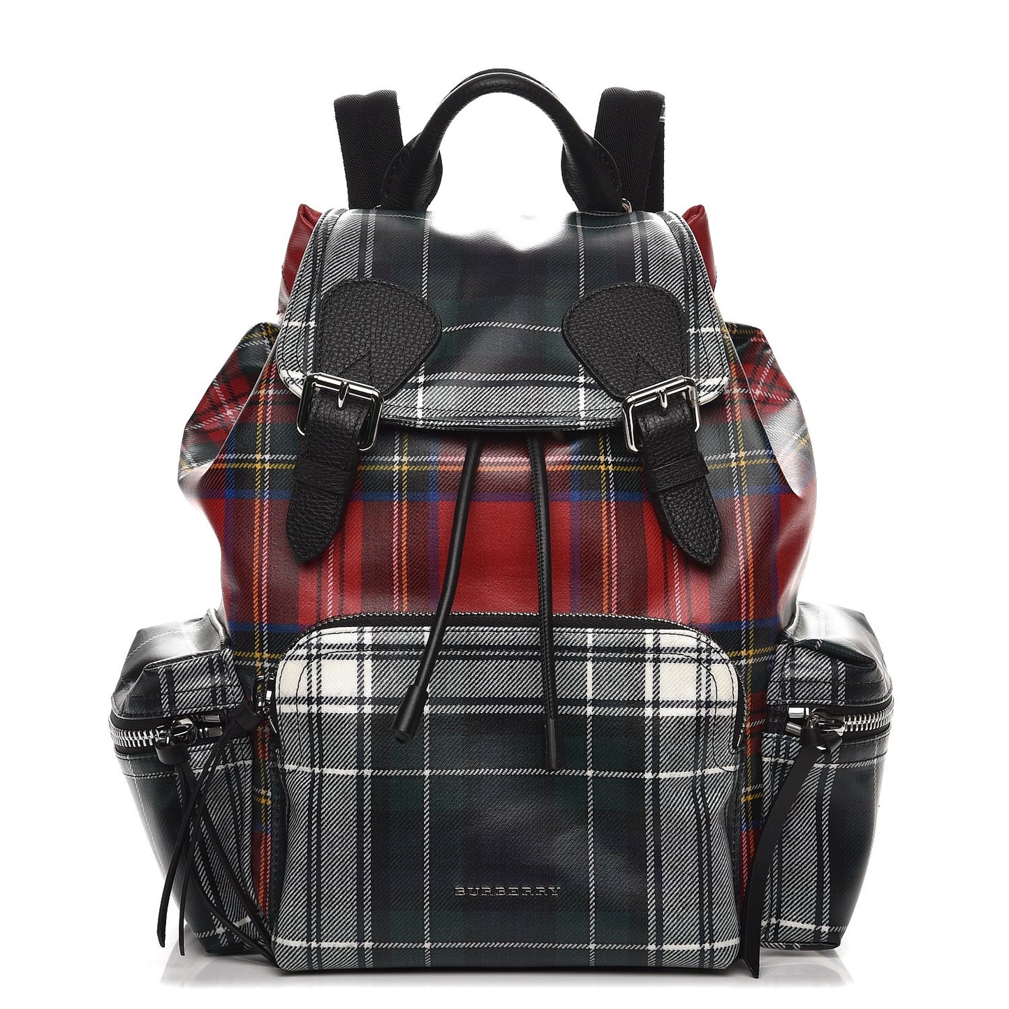 Laminated Tartan Patchwork Medium Rucksack Backpack Military Red