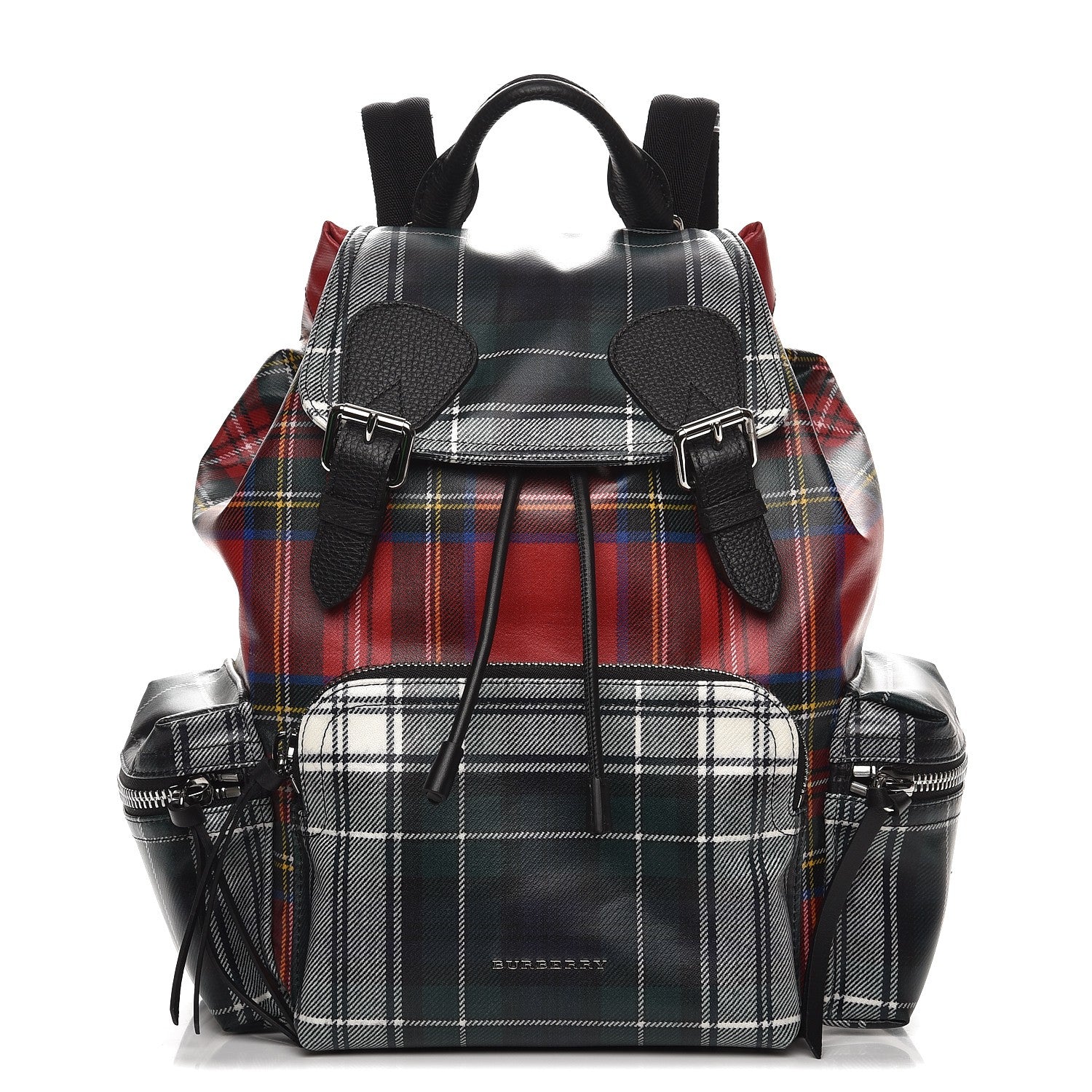 Burberry Laminated Tartan Patchwork Medium Rucksack Backpack Military Red 1 of 7