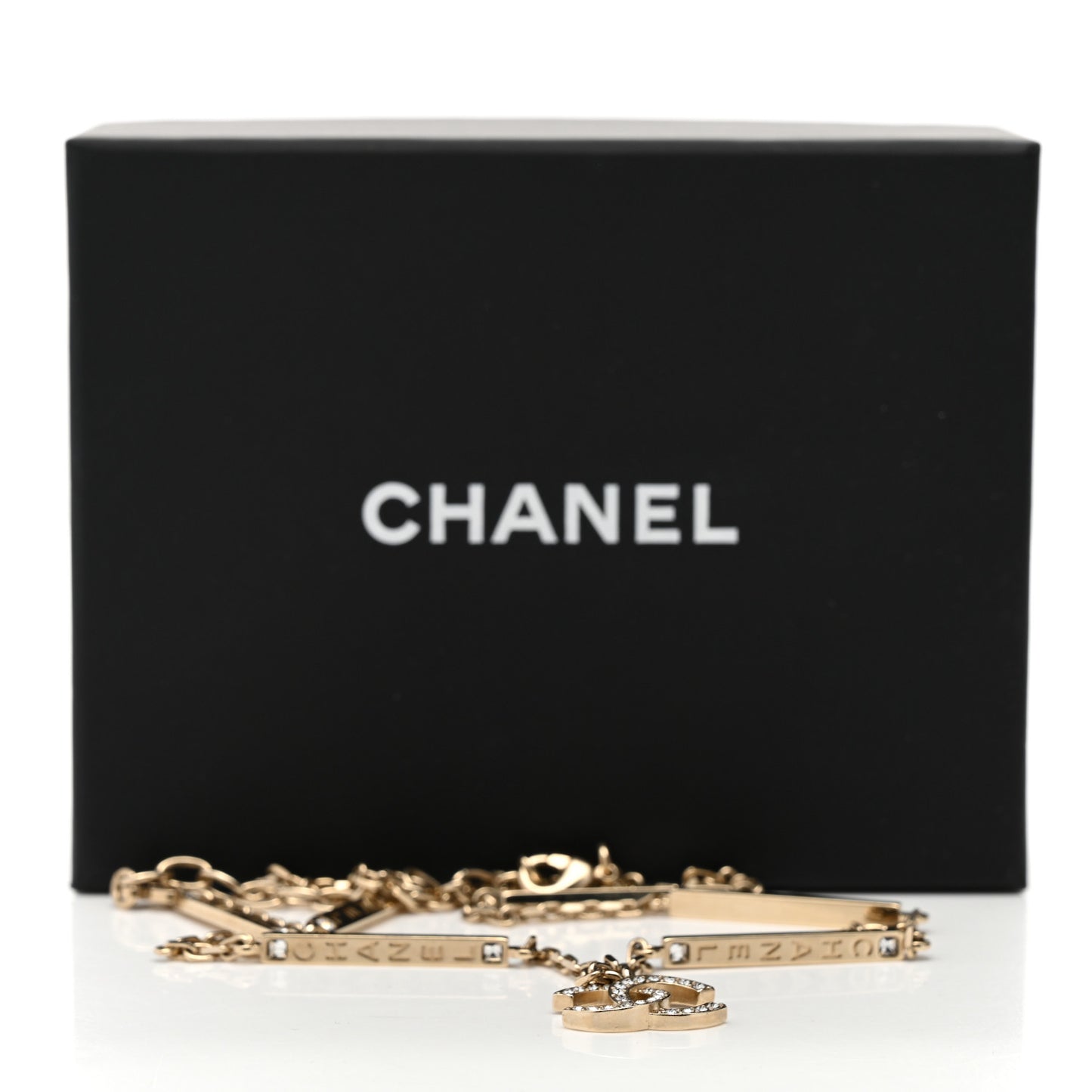 Crystal CC Logo Bar Necklace Gold
