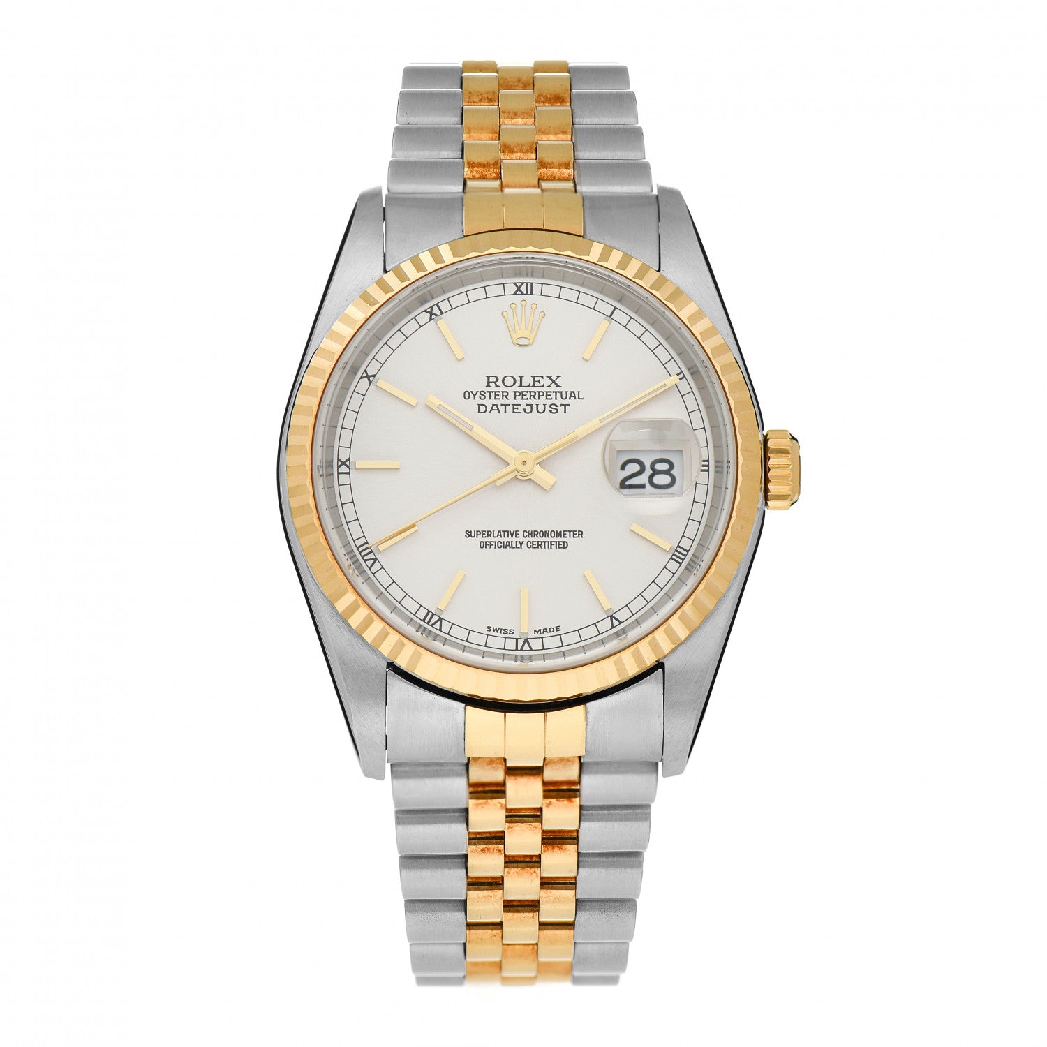 Rolex Stainless Steel 18K Yellow Gold 36mm Oyster Perpetual Datejust Watch White 16233 1 of 5