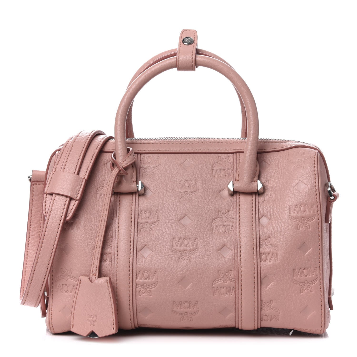 MCM Calfskin Ottomar Monogram Small Boston Bag Pink 1 of 10
