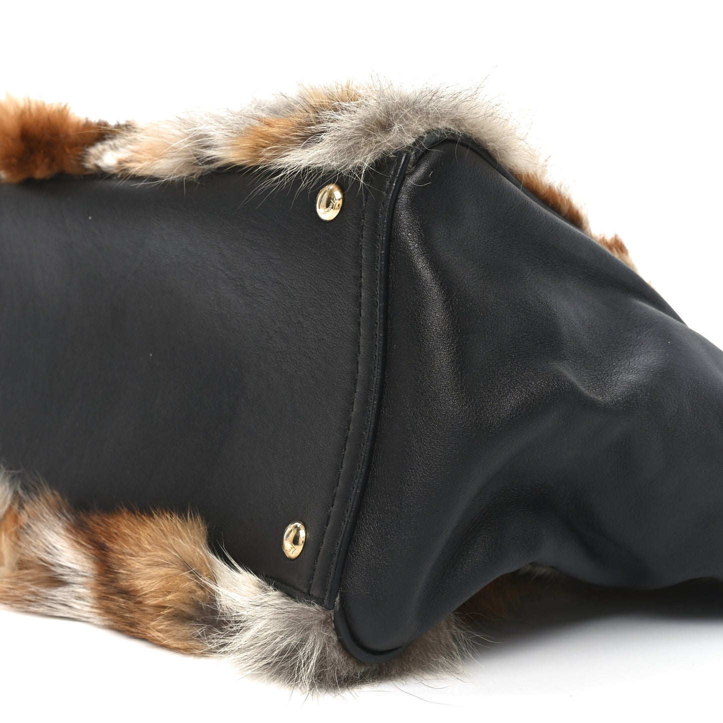 Calfskin Fox Fur Medium Verve Double Zip Tote Black Multicolor