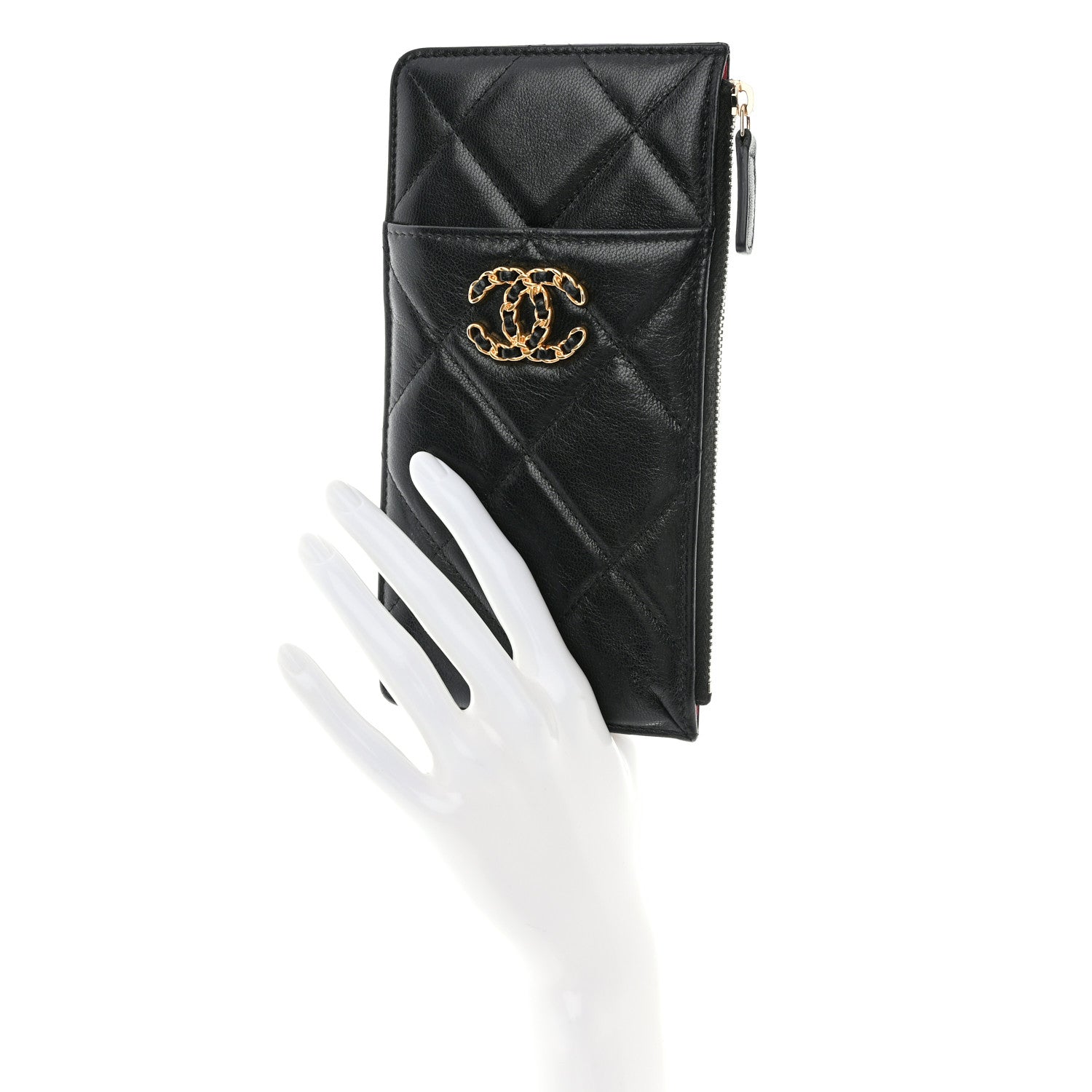Chanel Goatskin Quilted Chanel 19 Flat Wallet Pouch Black 2 of 9