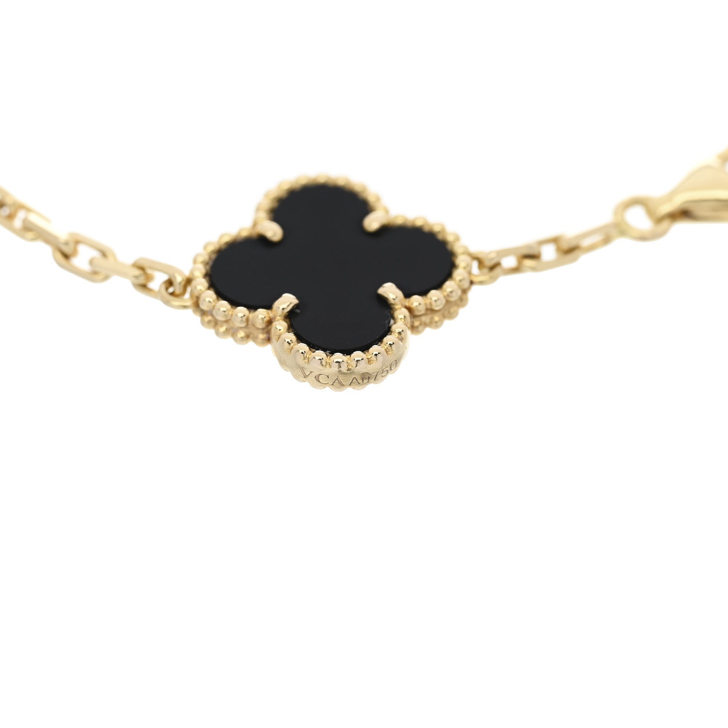 Van Cleef & Arpels 18K Yellow Gold Black Onyx 5 Motifs Vintage Alhambra Bracelet 4 of 5