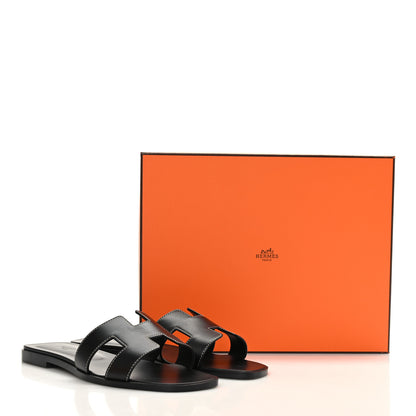 Hermes Box Calfskin Oran Sandals 38 Black 9 of 9
