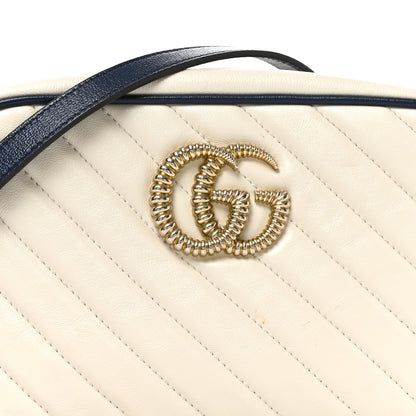 Gucci Vintage Effect Calfskin Matelasse Diagonal Small Torchon GG Marmont Chain Shoulder Bag Mystic White Blue Agata 8 of 10