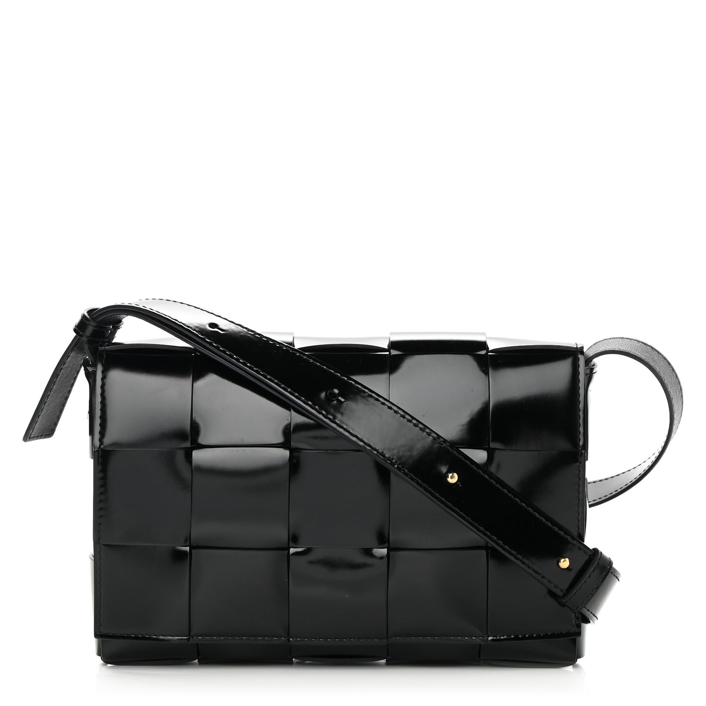 Patent Maxi Intrecciato Cassette Crossbody Bag Black