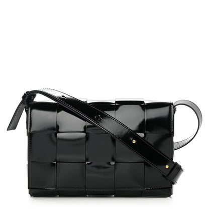 Bottega Veneta Patent Maxi Intrecciato Cassette Crossbody Bag Black 1 of 11