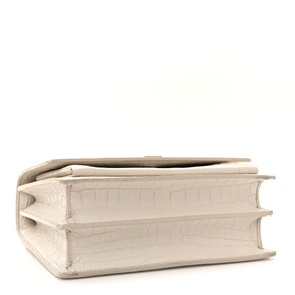 Saint Laurent Calfskin Crocodile Embossed Medium Monogram Sunset Blanc Vintage 4 of 9
