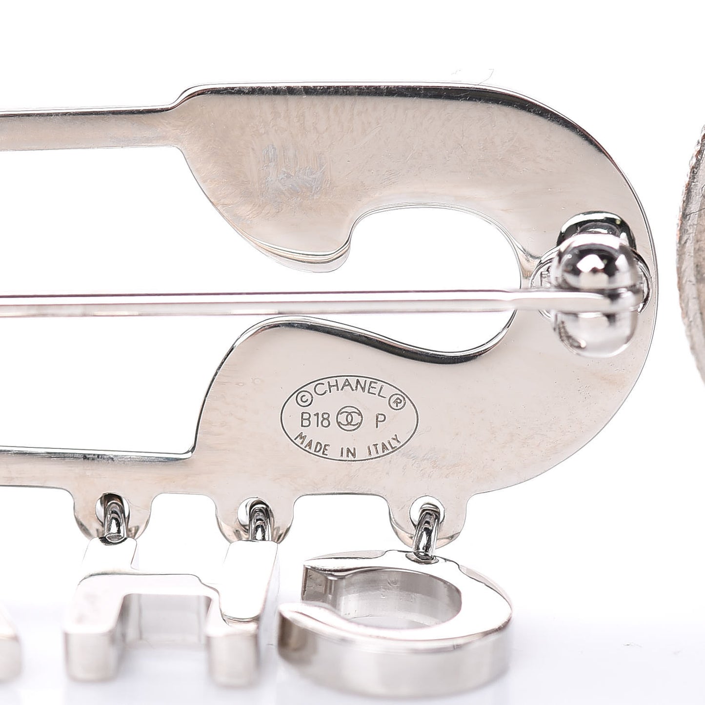 Crystal Safety Pin Brooch Silver