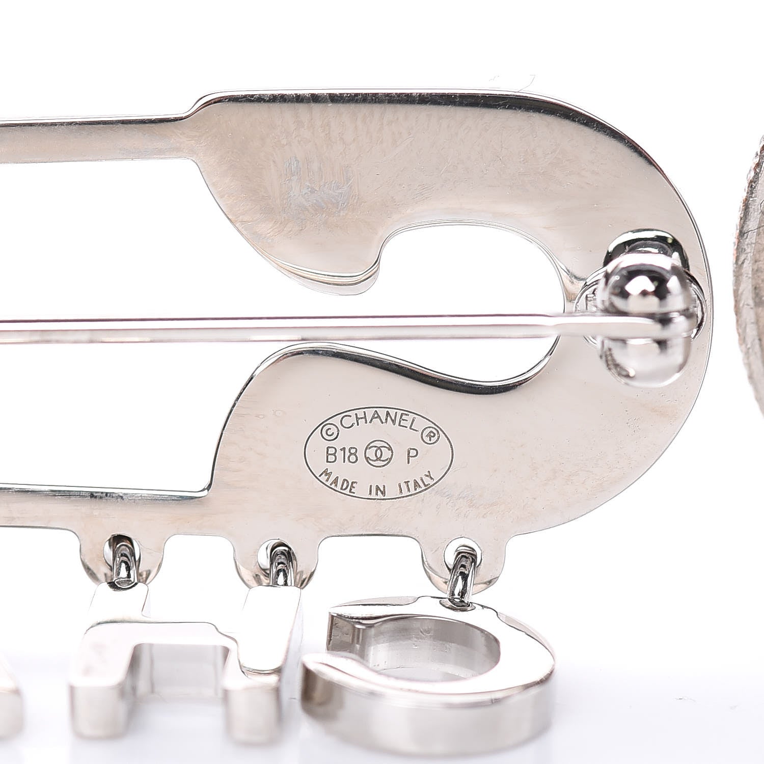 Chanel Crystal Safety Pin Brooch Silver 4 of 4