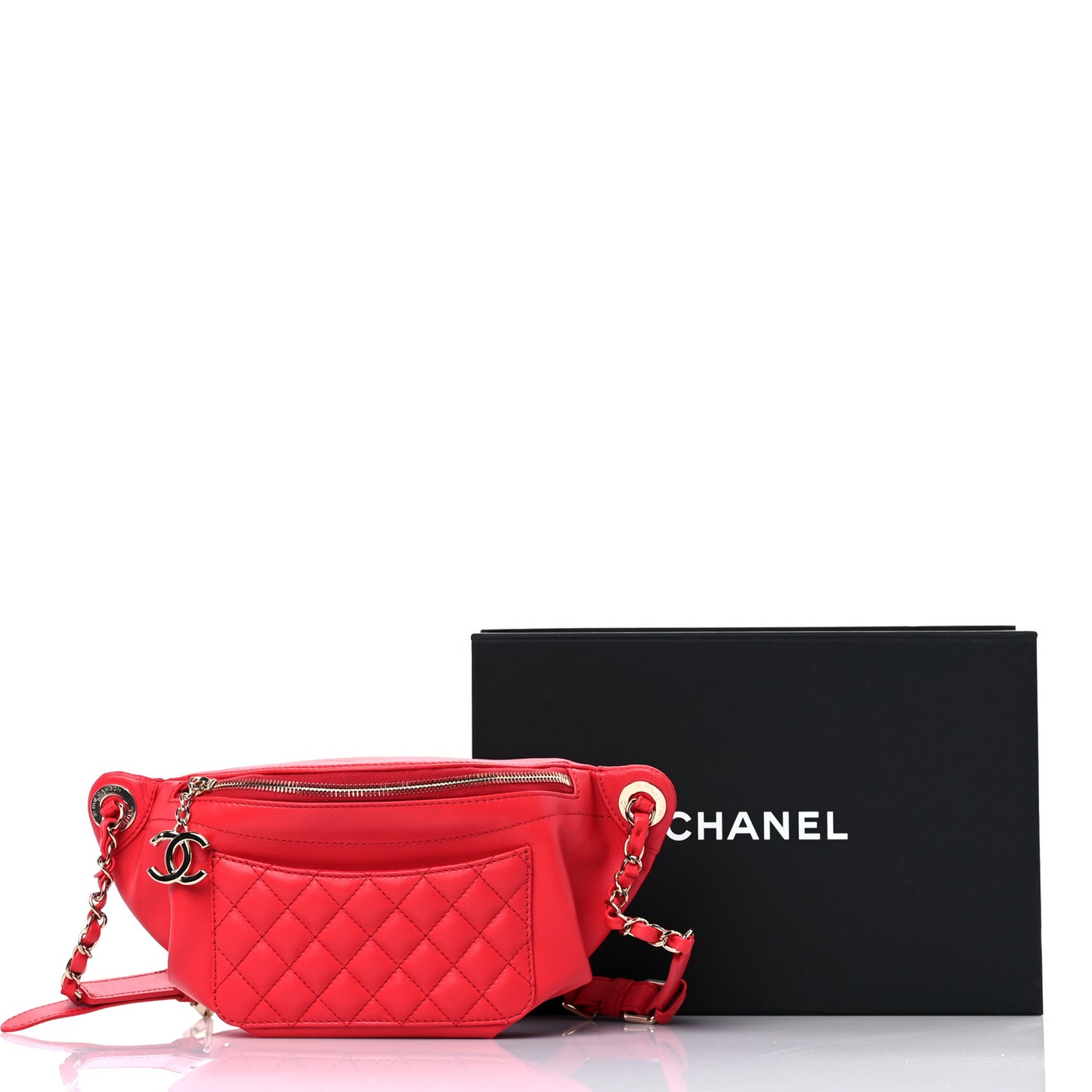Lambskin Bi Quilted Waist Bag Fanny Pack Red