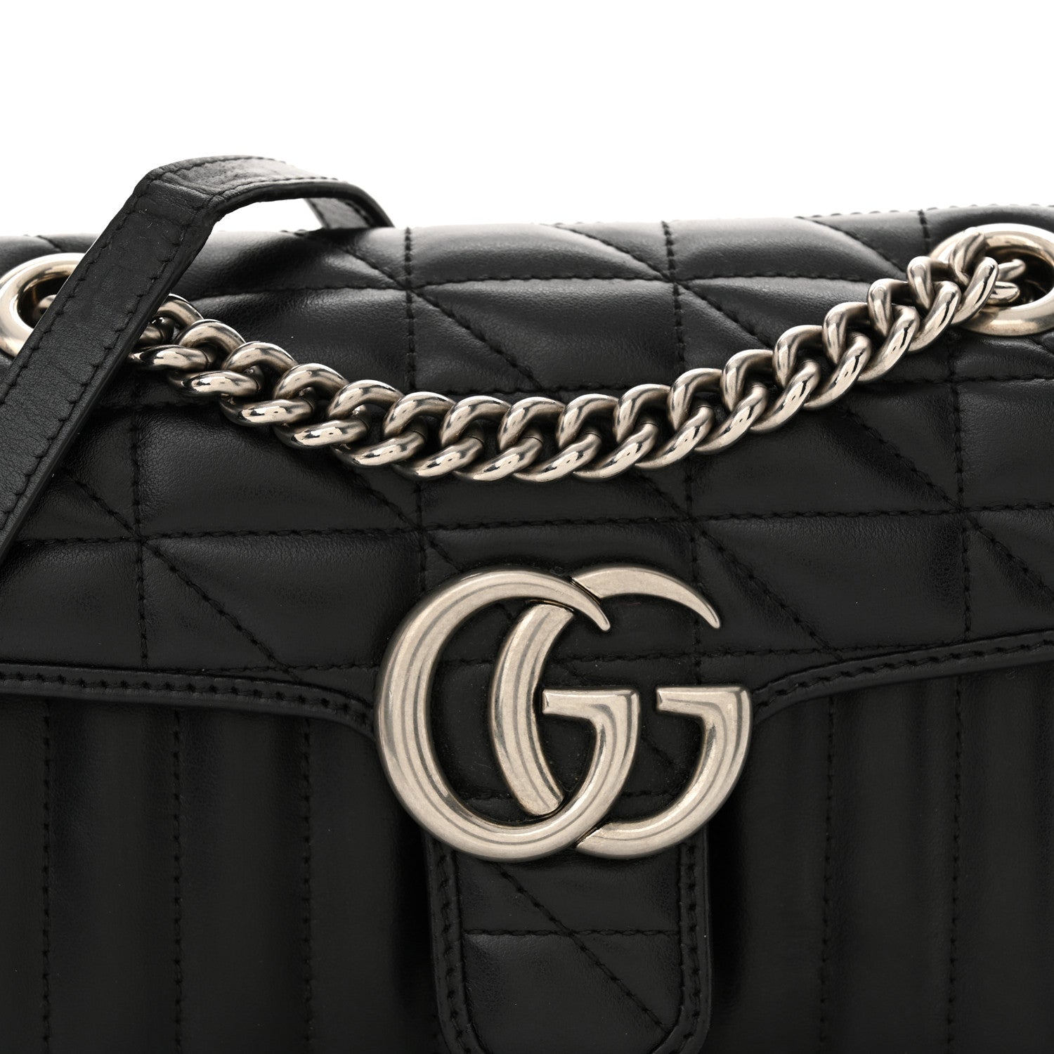 Gucci Calfskin Matelasse Aria Mini GG Marmont Shoulder Bag Black 9 of 14