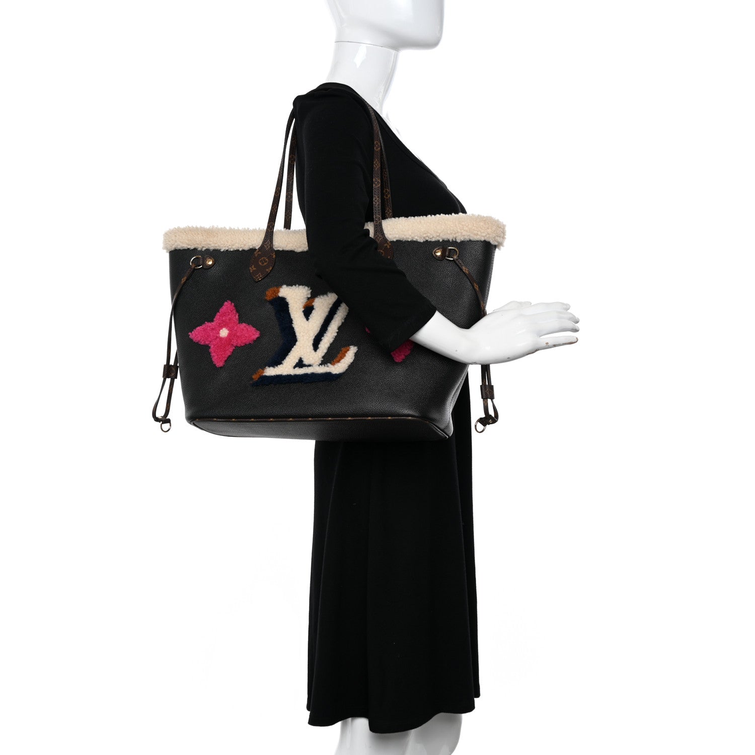 Louis Vuitton Calfskin Monogram Teddy Neverfull MM Black 2 of 9