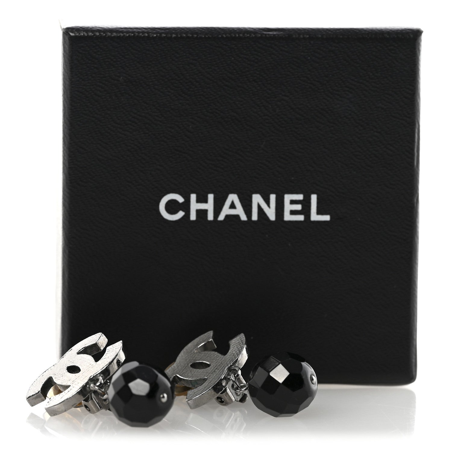Chanel Ruthenium CC Bead Drop Clip On Earrings Black 5 of 5