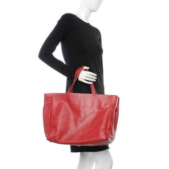 Calfskin Suede Stud Reversible Shopper Tote Red