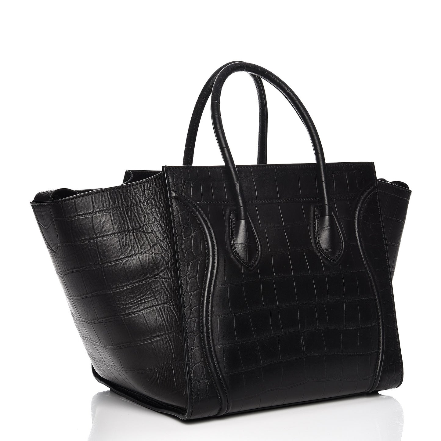 Crocodile Embossed Calfskin Medium Phantom Luggage Black