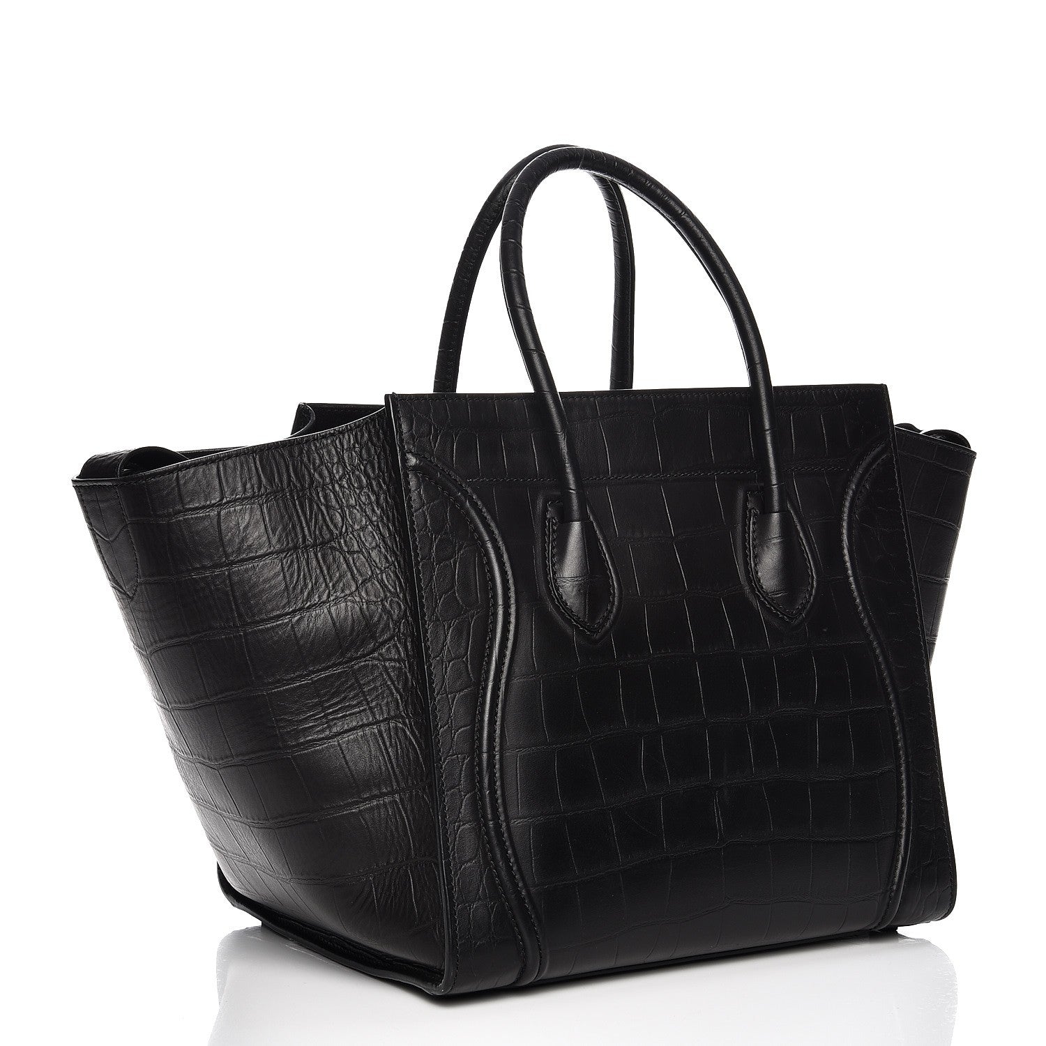 Celine Crocodile Embossed Calfskin Medium Phantom Luggage Black 3 of 10