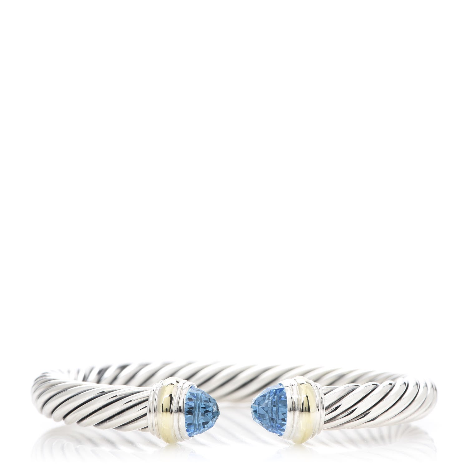 David Yurman Sterling Silver 14K Yellow Gold Blue Topaz 7mm Cable Classics Bracelet 1 of 6