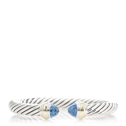 David Yurman Sterling Silver 14K Yellow Gold Blue Topaz 7mm Cable Classics Bracelet 1 of 6