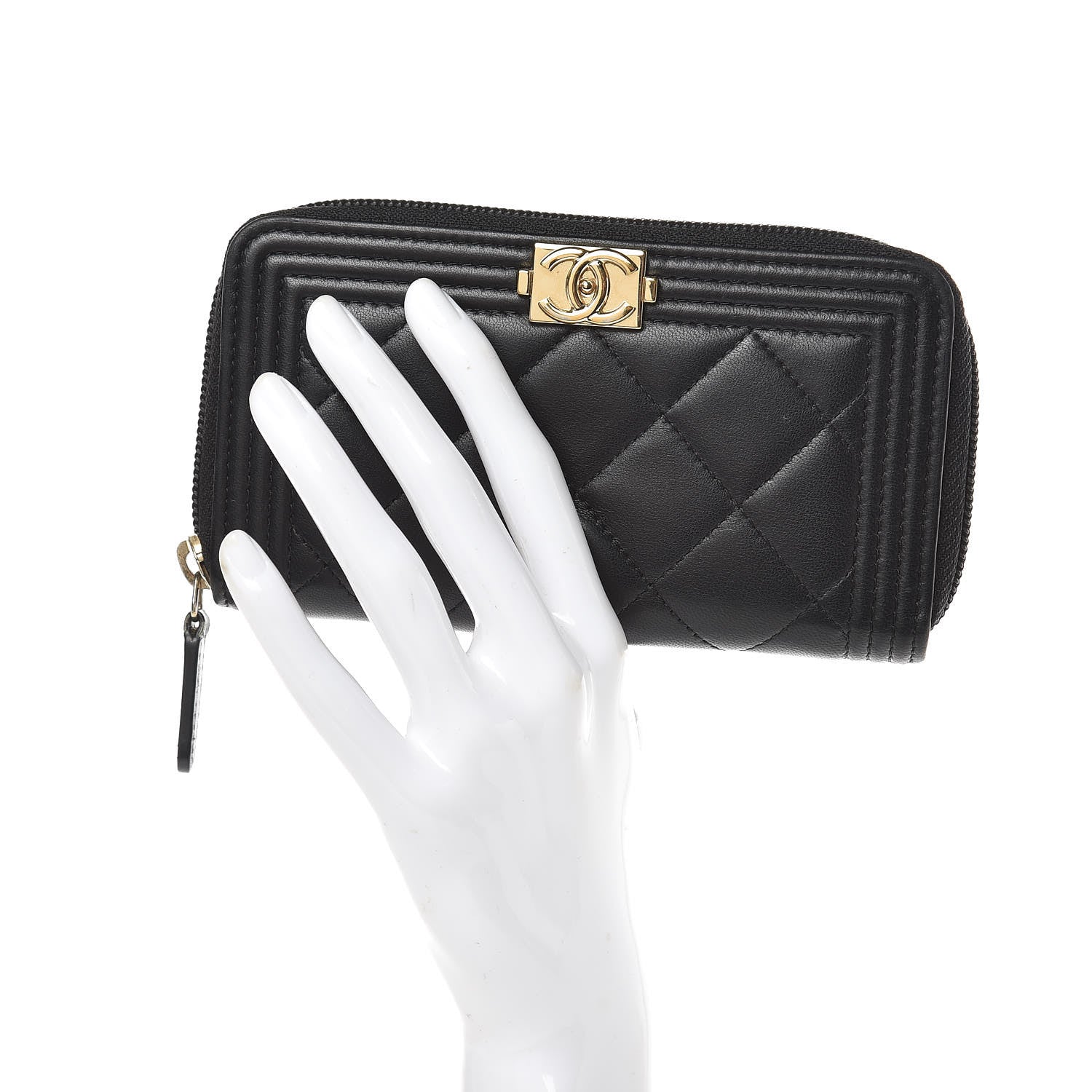 Chanel Lambskin Quilted Small Boy Zip Around Wallet Black 2 of 10