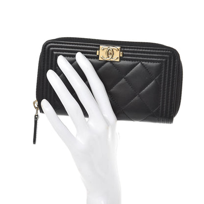 Chanel Lambskin Quilted Small Boy Zip Around Wallet Black 2 of 10