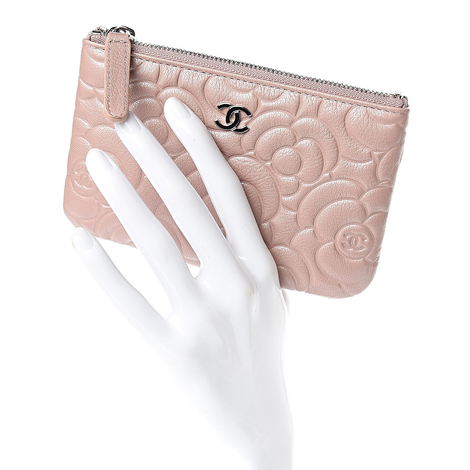 Chanel Goatskin Camellia Embossed Cosmetic Pouch Light Pink 2 of 8