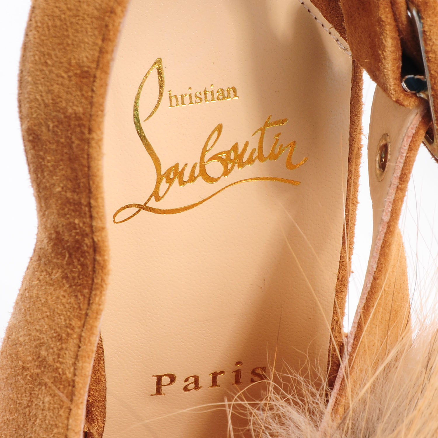 Christian Louboutin Suede Fox Fur Splash 150 Pumps 38 Camel 5 of 7