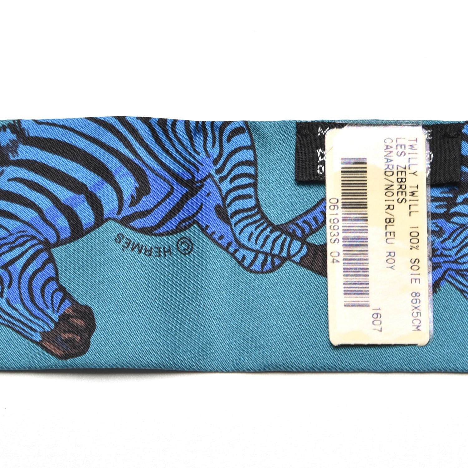 Hermes Silk Les Zebres Twilly Canard Noir Bleu Roy 3 of 5